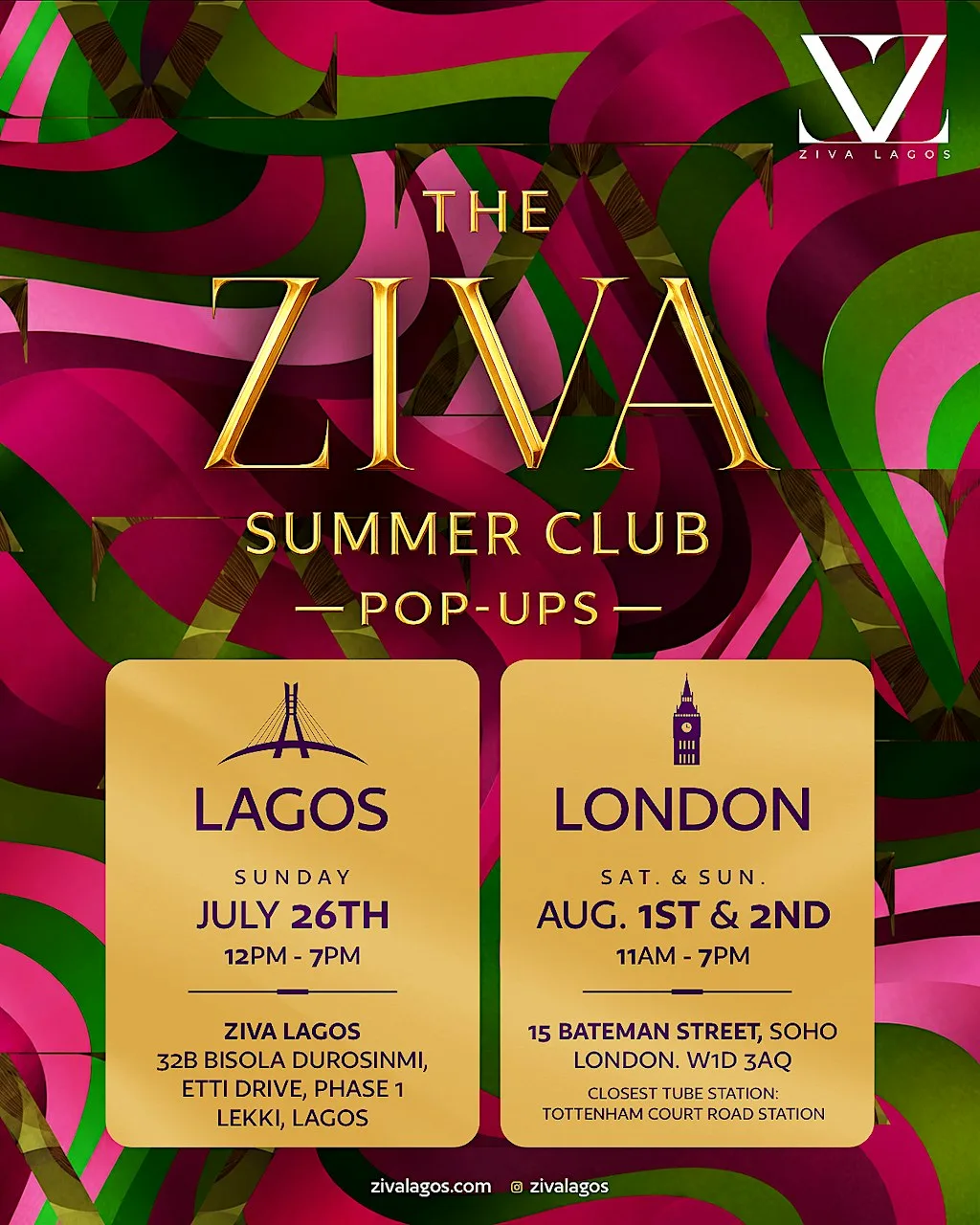 Ziva Lagos - London Pop Up at 15 Bateman St