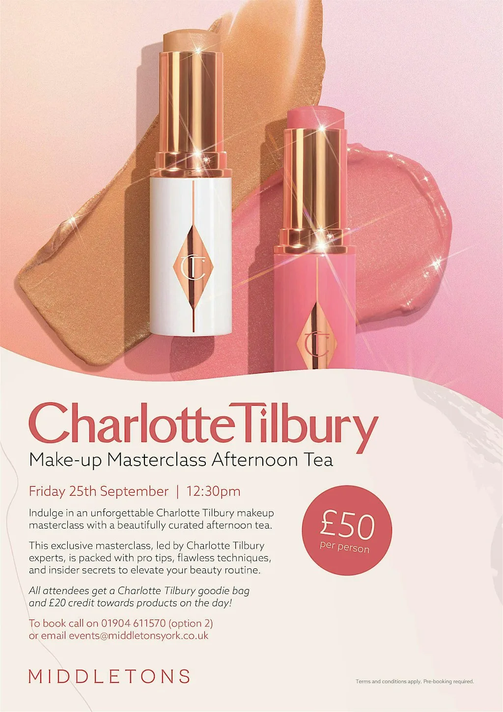 Charlotte Tilbury Make-Up Masterclass Afternoon Tea at Middletons Hotel