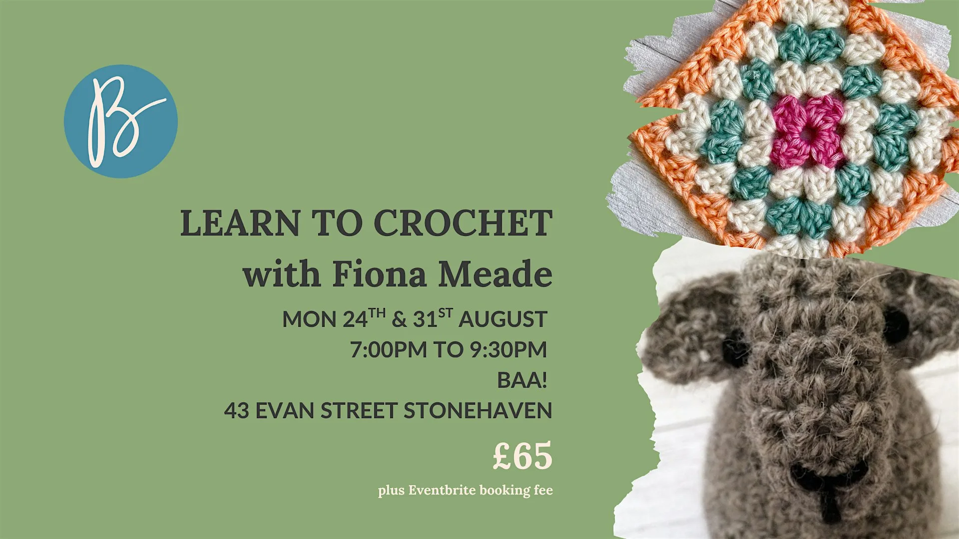 Learn to Crochet: 2 session Monday evening class (Stonehaven) at Baa!