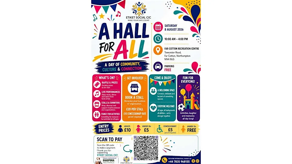 A Hall for All: Community, Culture & Networking event at Rec Centre Far Cotton