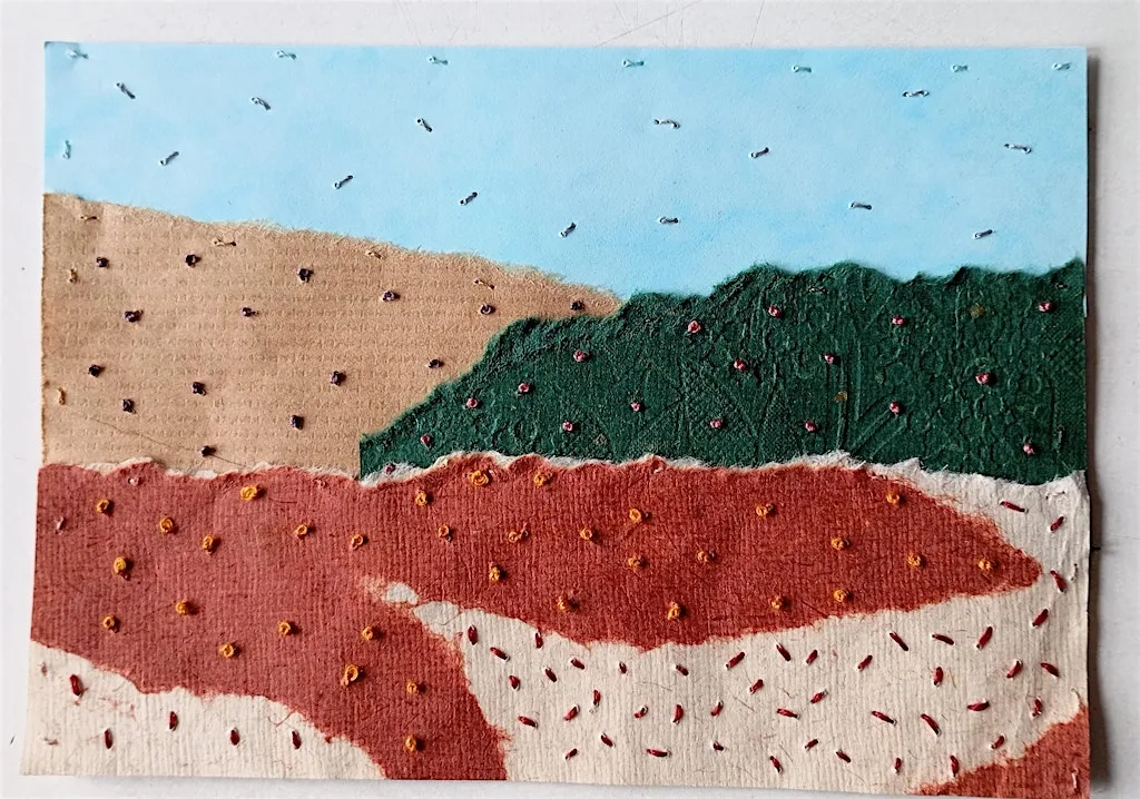 Hand Embroidered Paper Landscapes Textile workshop Ormesby Library at Ormesby Library