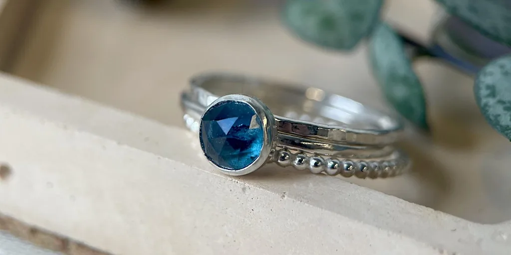 Stacking gemstone sterling silver rings. at The BIS