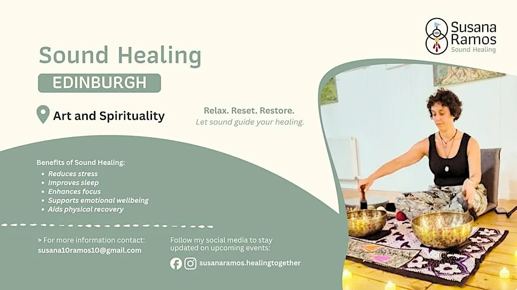 Sound Bath. Art and Spirituality. EDINBURGH at Art and Spirituality :Yoga, Healing, Meditation, Massage, Hire, Classes, Workshops
