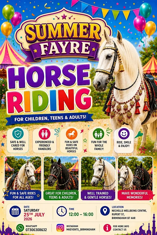 Birmingham summer fayre horse riding at Nechells Wellbeing Centre