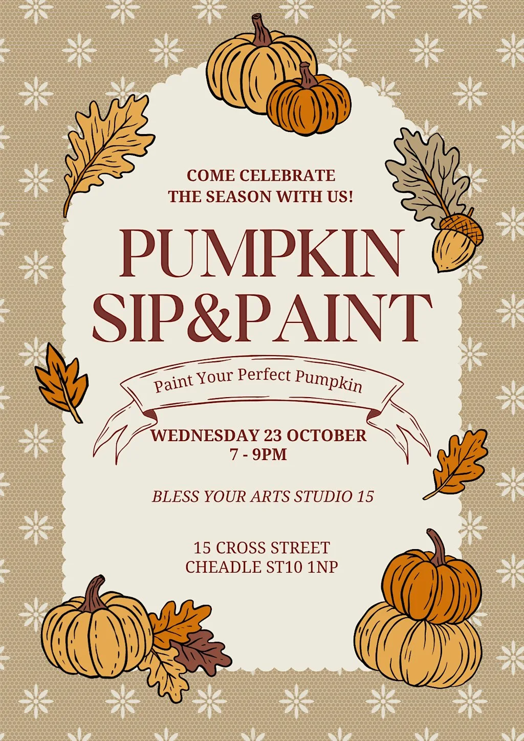 SIP.PAINT.CREATE. FUNKY PUMPKIN Themed Painting at 15 Cross St