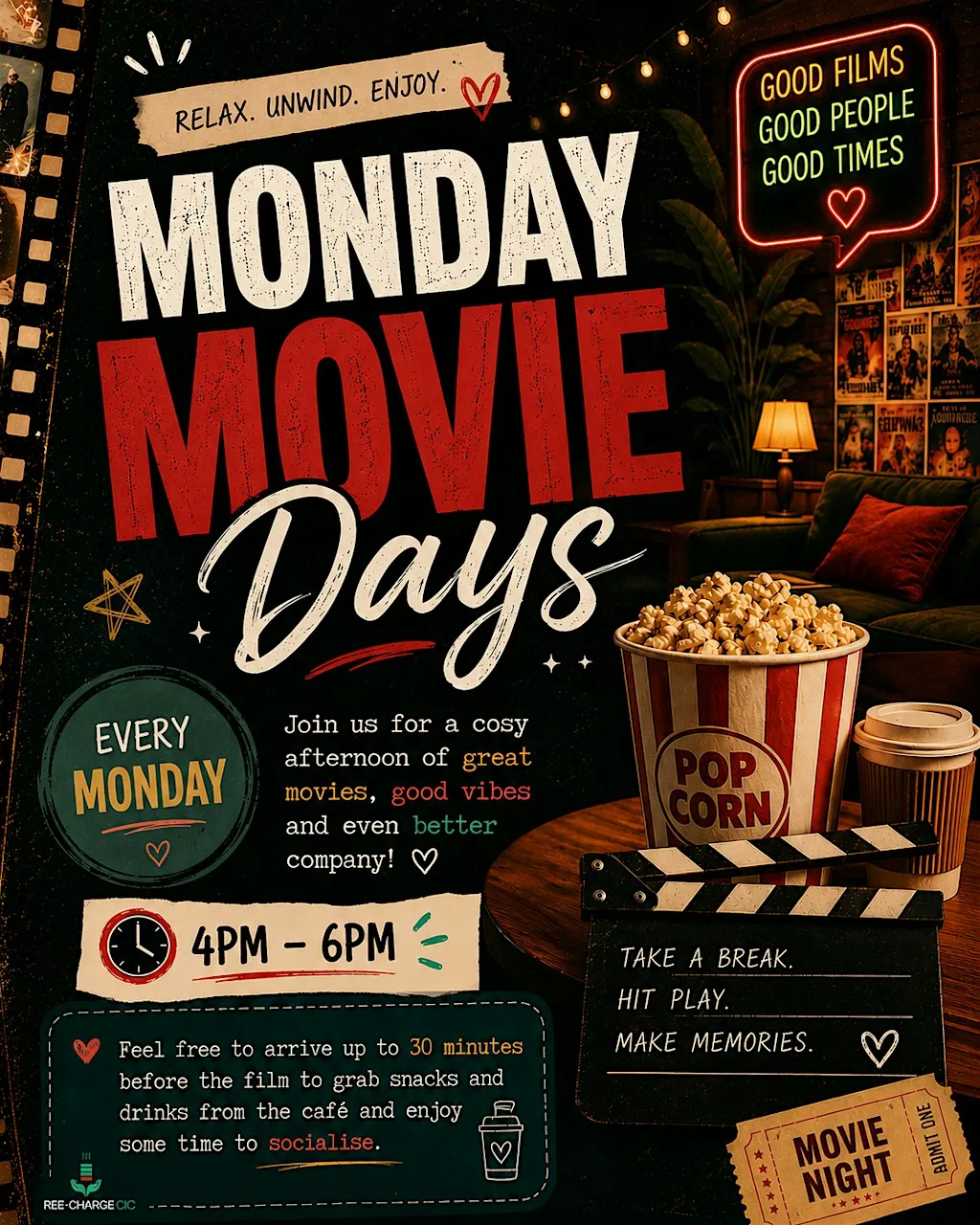 Monday Movie Days – Community Film Afternoon at Ree-Charge CIC