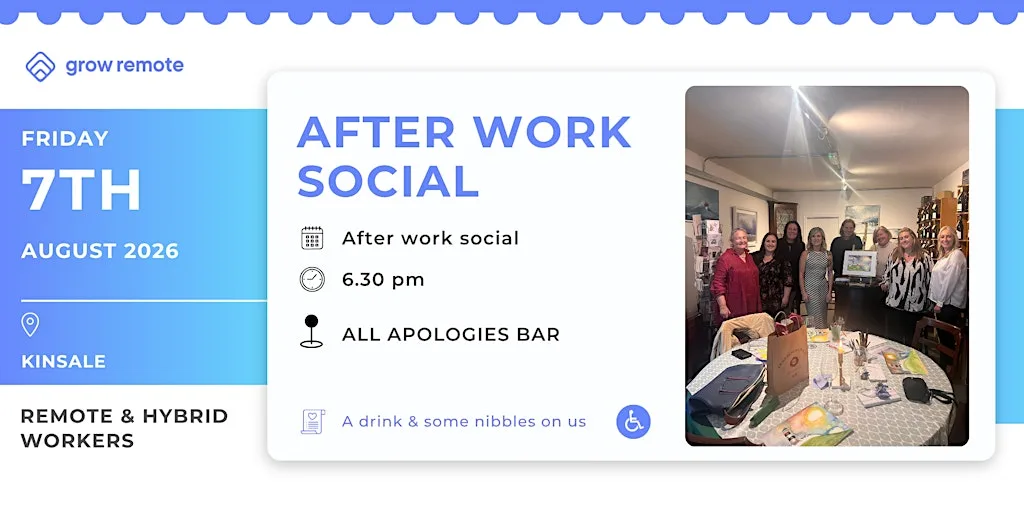After work social for Remote & Hybrid employees in Kinsale at All Apologies