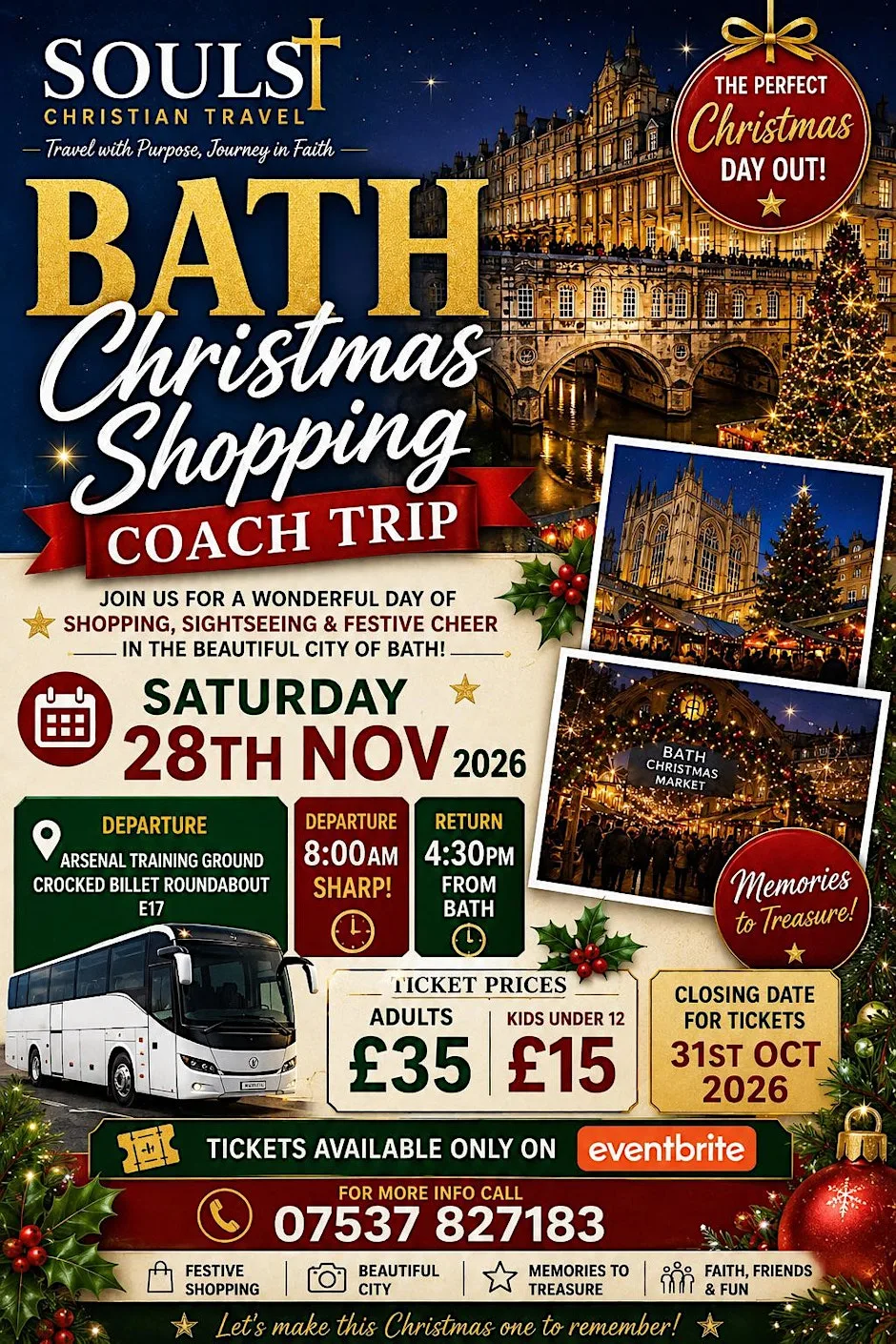 Souls Christian Travel to Bath Christmas shopping Experience at Bath