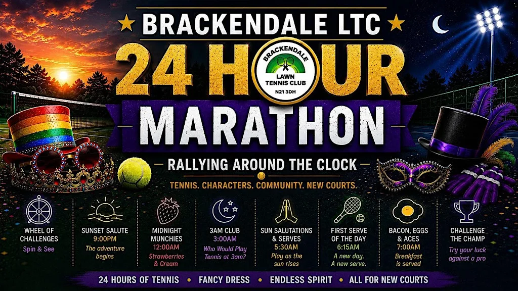 Brackendale's 24hr, Fancy-Dress Tennis Marathon - Fundraiser - FREE