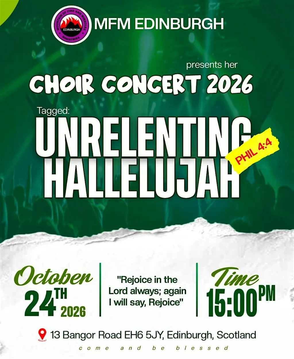 UNRELENTING HALLELUJAH - MFM EDINBURGH CHOIR CONCERT 2026