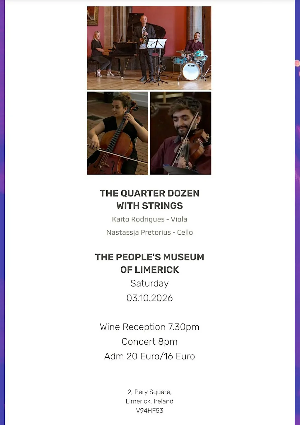 THE QUARTER DOZEN - WITH STRINGS at The People's Museum of Limerick
