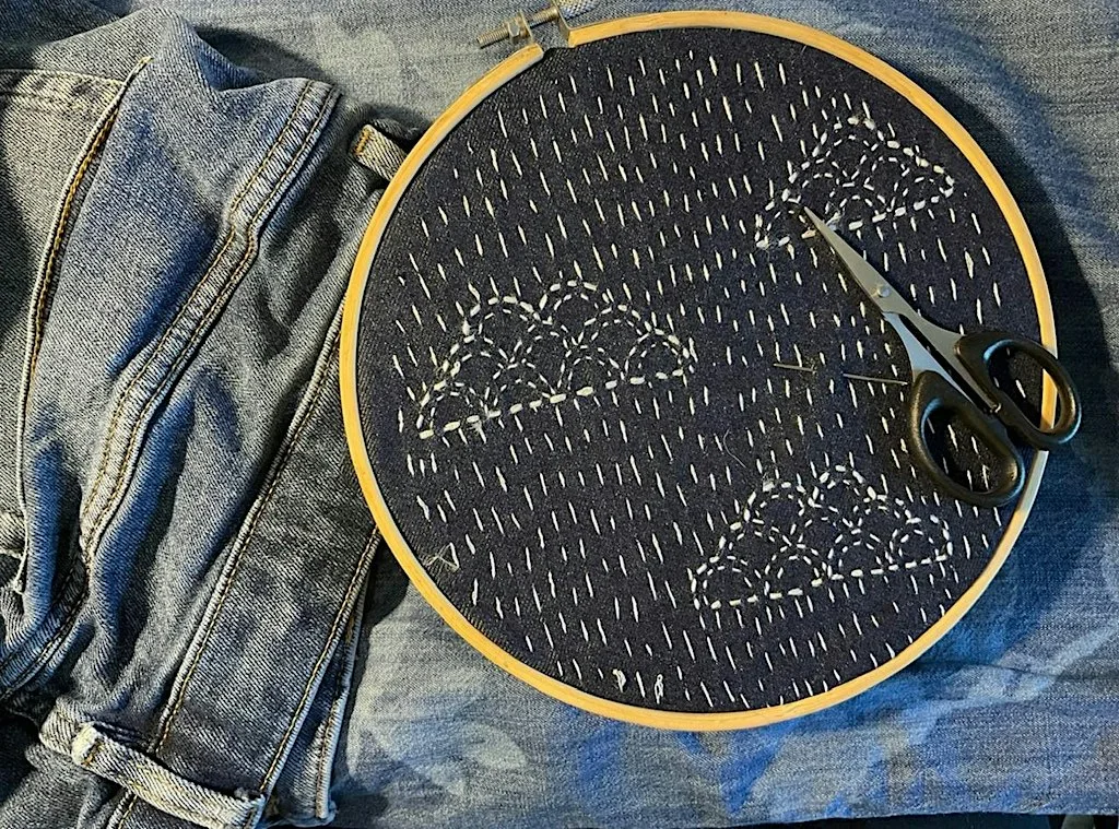 Sashiko mending at Arc Centre, Hat Works
