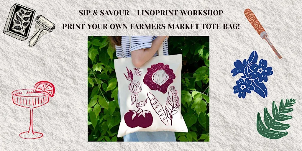 Sip & Savour: Lino Print Tote Bag Workshop at The Old Bank, The Parade, Kilkenny (old KBC Building)