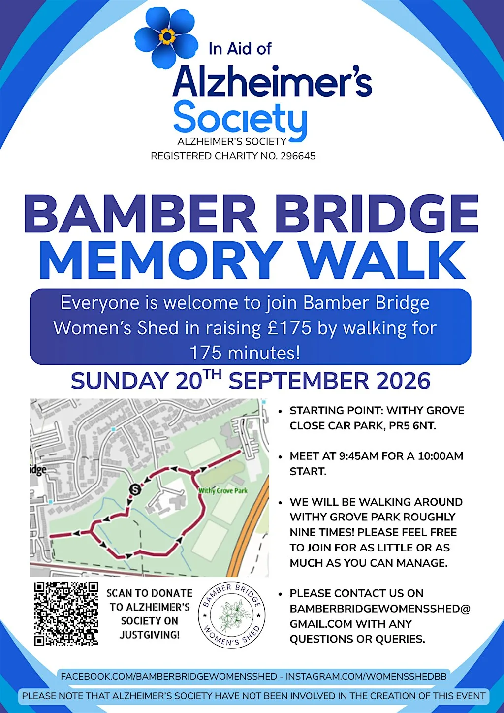 Bamber Bridge Memory Walk - Withy Grove Park - 175 minute walk for £175!
