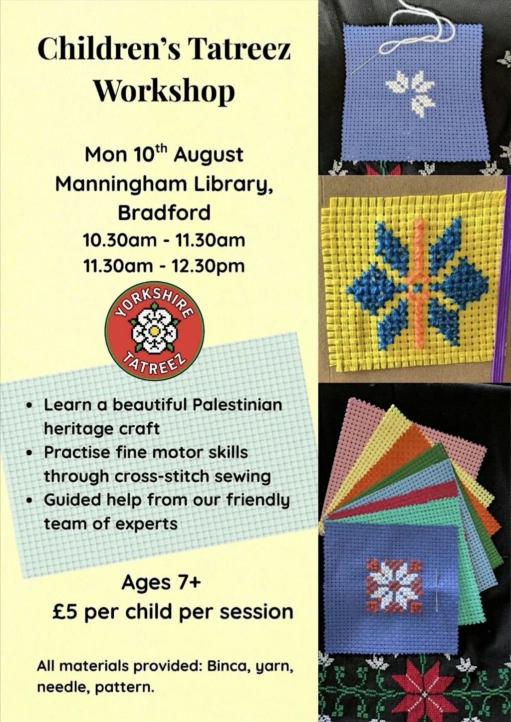 For KIDS! Yorkshire Tatreez Workshop at Manningham Library