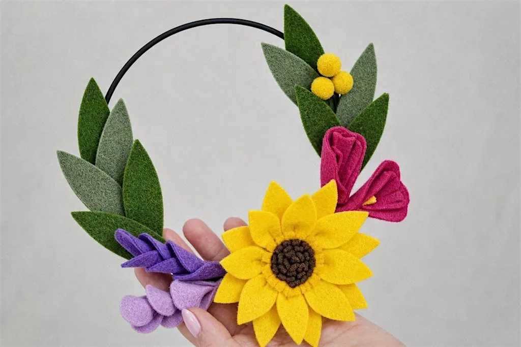 Felt flower wreath making at 9 Town Hall St