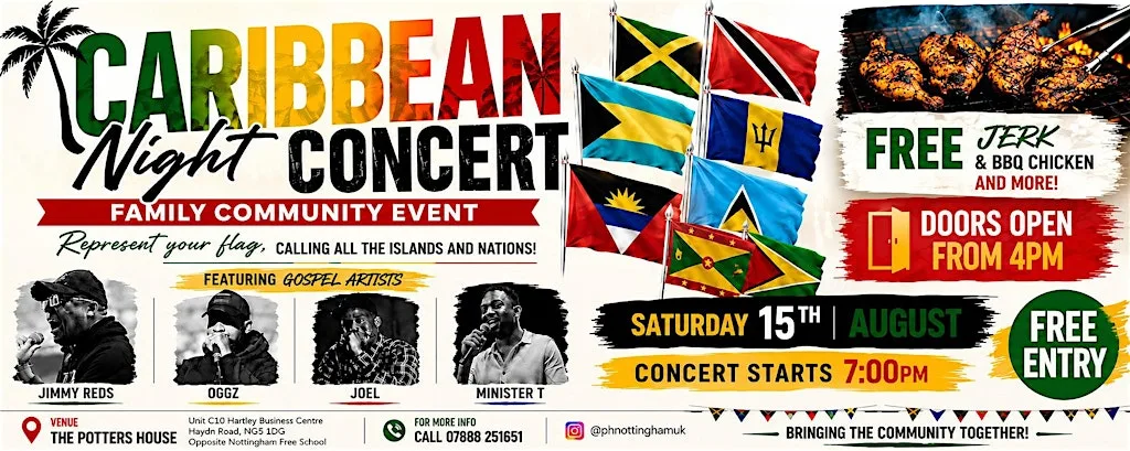Caribbean Night Concert – Family Community Event at The Potters House C10 Hartley Business Centre
