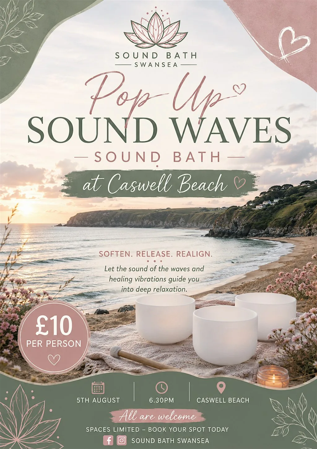 Sound Waves Pop Up Sound Bath at Caswell Beach at Caswell Bay Beach