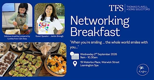 September Networking Breakfast at Thomas Flavell & Sons, Leamington Spa at Thomas Flavell & Sons, 19 Waterloo Place, Warwick Street, Leamington Spa