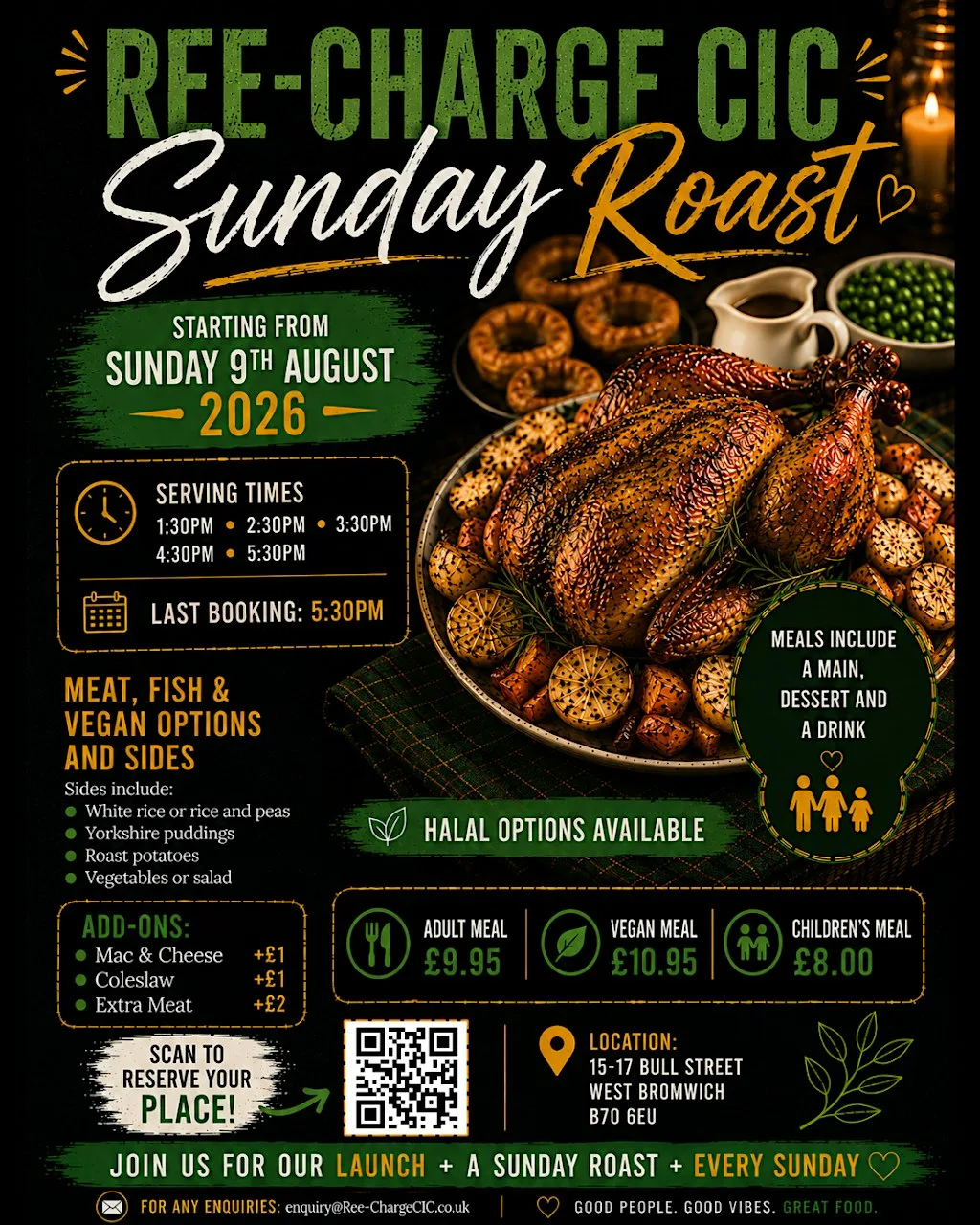 Sunday Roast at REE-CHARGE CIC | Launch Day | 9 August 2026 at Ree-Charge CIC