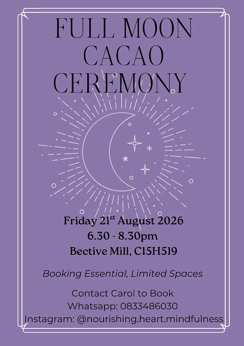 Cacao Ceremony September 2026 at Bective Mill Glamping & Camping