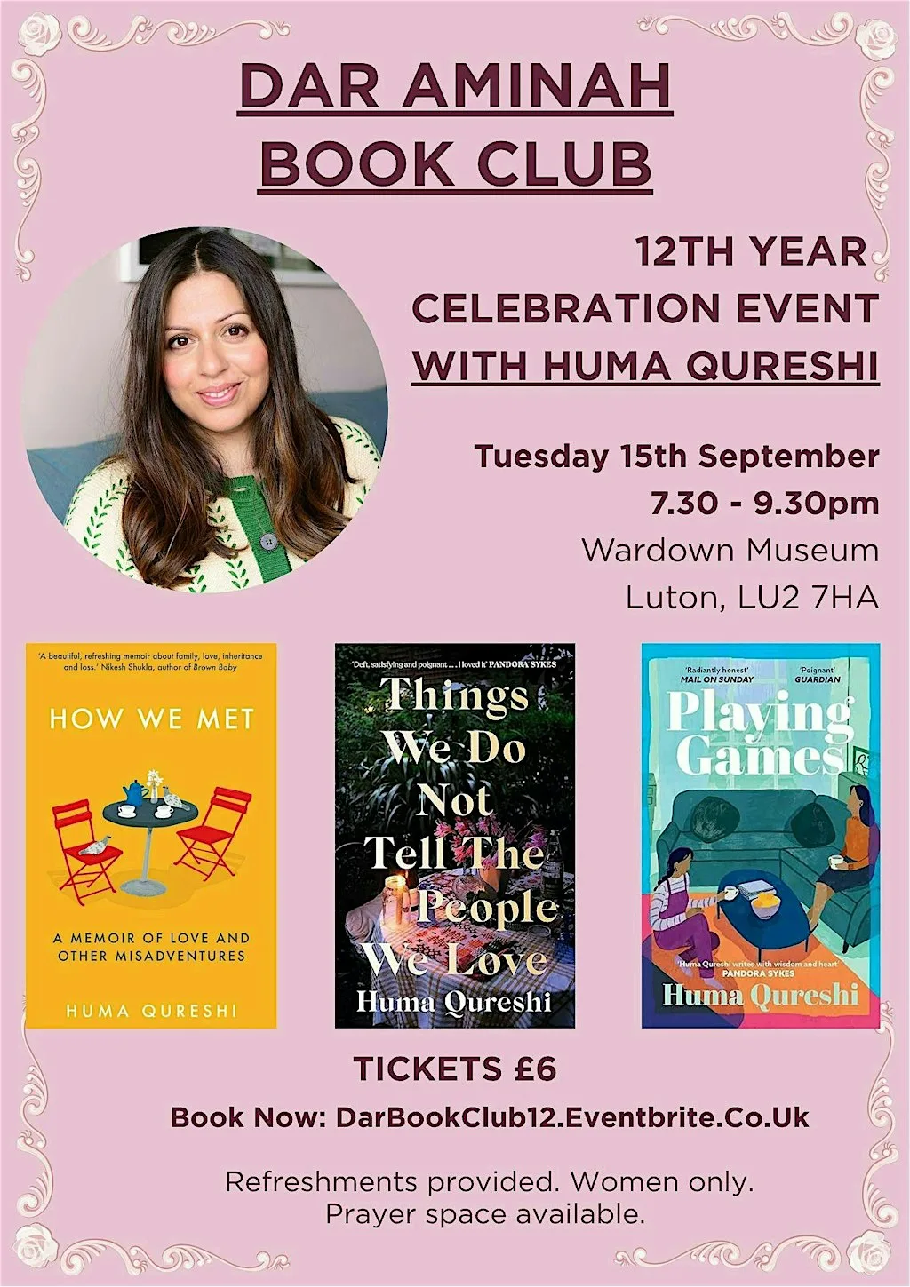 Dar Aminah Book Club Author Event with Huma Qureshi at Wardown House, Museum and Gallery