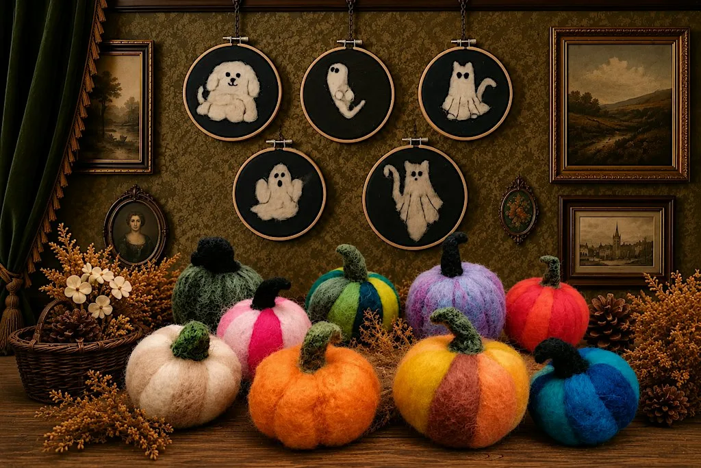 Autumn needle felting day, Pumpkin's and Ghosts at Holden Clough Nurseries