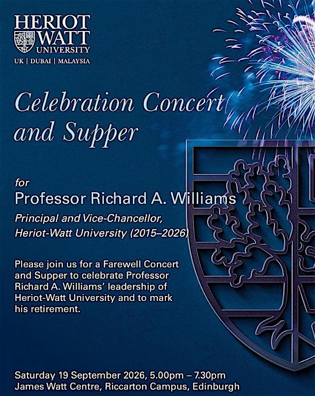 Celebration Concert and Supper for Professor Richard A. Williams at James Watt Centre