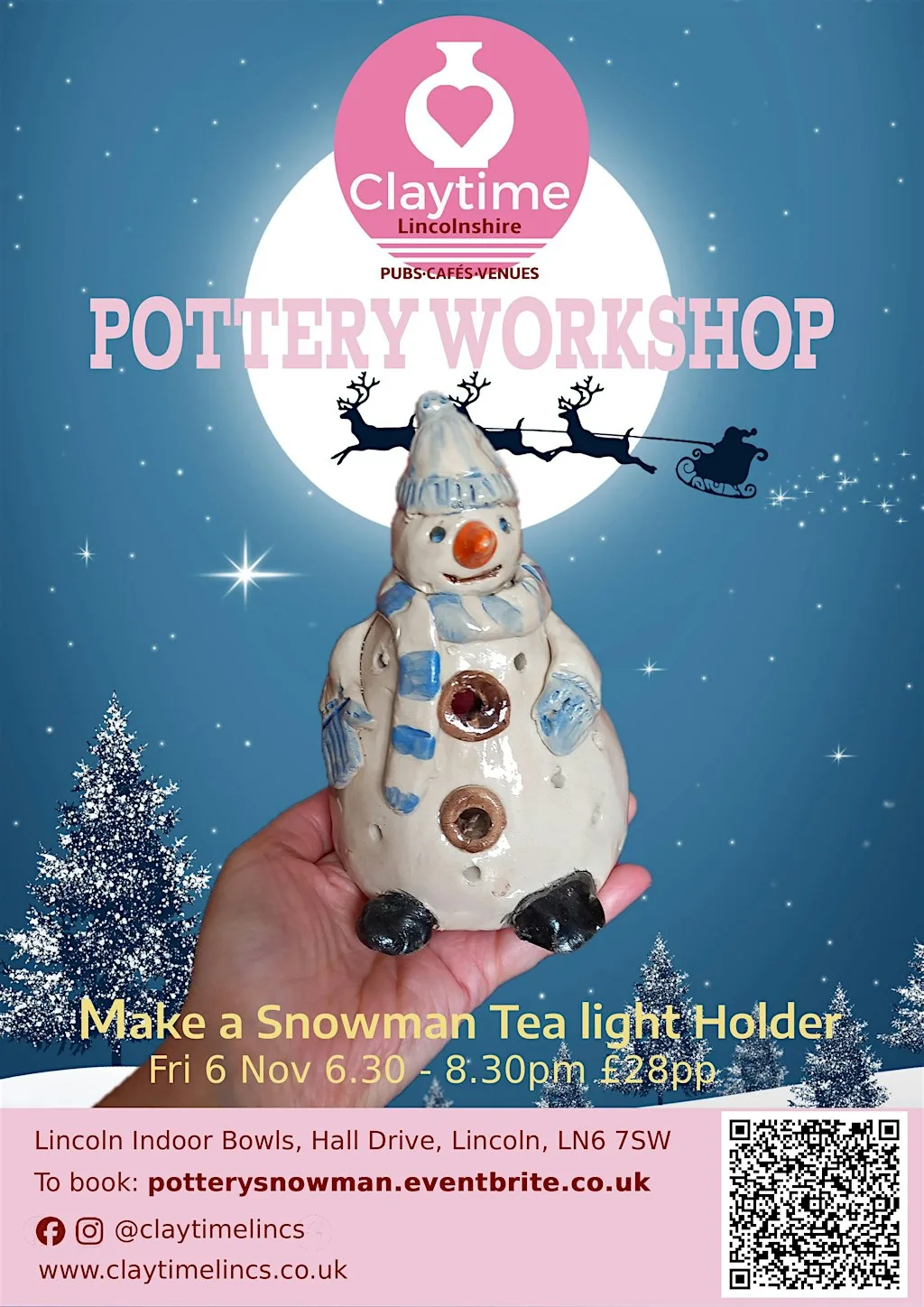 Snowman Tea Light Holder Pottery workshop, Lincoln Indoor Bowls at Lincoln & District Indoor Bowling Club