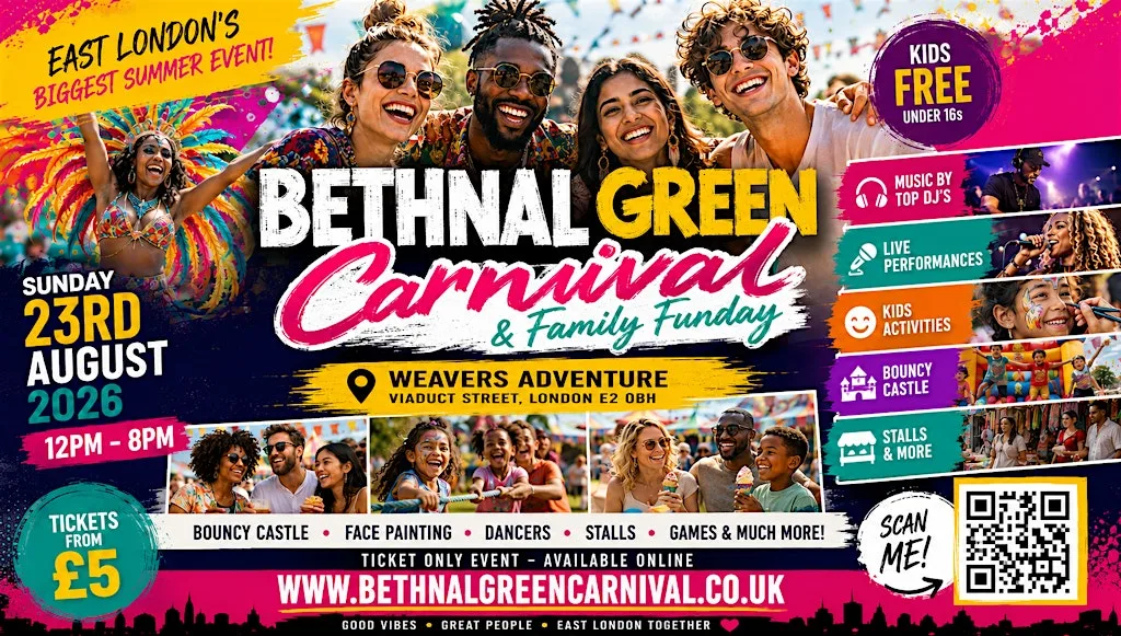 BETHNAL GREEN CARNIVAL & FAMILY FUNDAY (Music, Kids Activities, Live PA's) at Weavers Adventure Playground