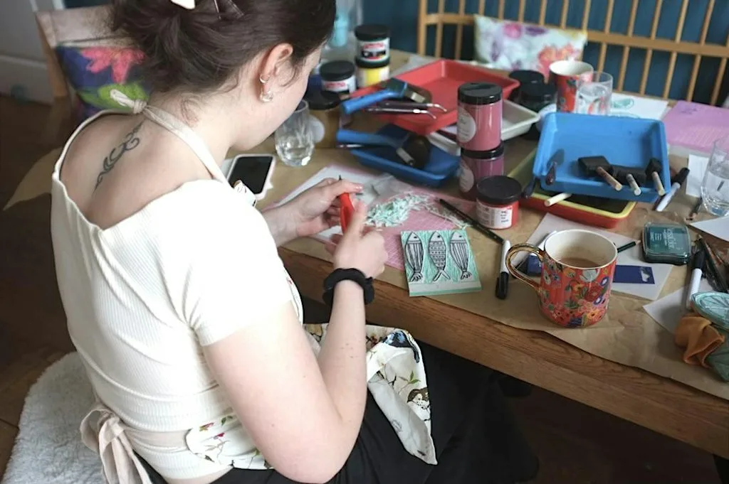 Lino Print a Fabric Patch at Muswell Hill Creatives Make and Mend Festival at Hornsey Town Hall Arts Centre