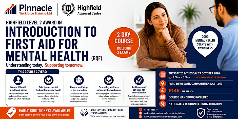 Highfield Level 2 Award in Introduction to First Aid for Mental Health (RQF at 3A Parc Dewi Sant