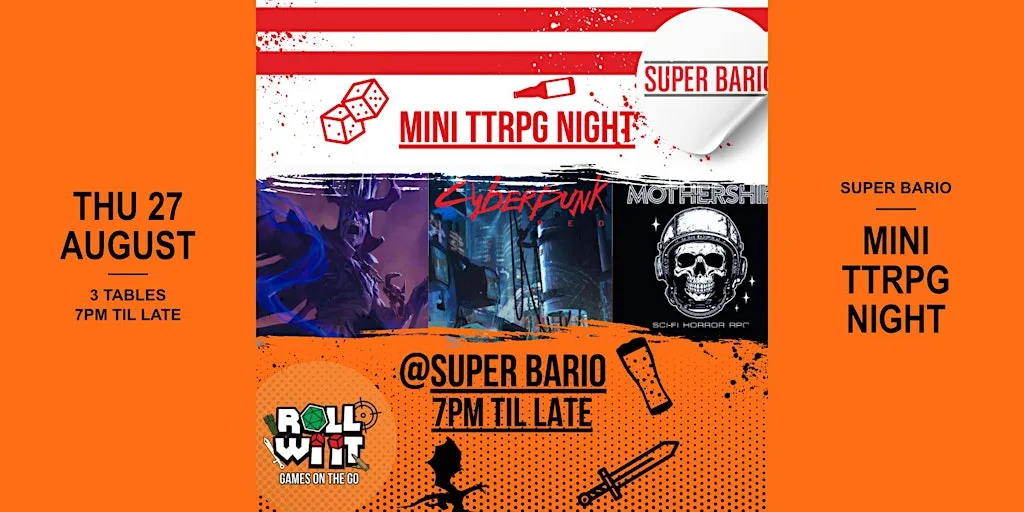 Mini TTRPG Night @ Bario - Thu 27th of August 2026
