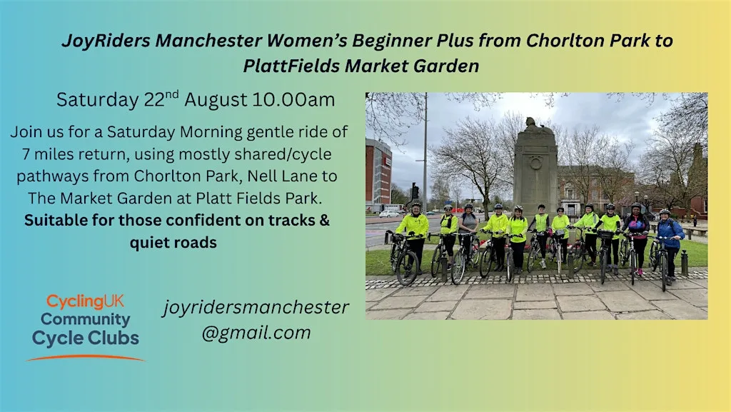 JoyRiders Manchester Beginner Plus ride from Chorlton Park to Platt Fields