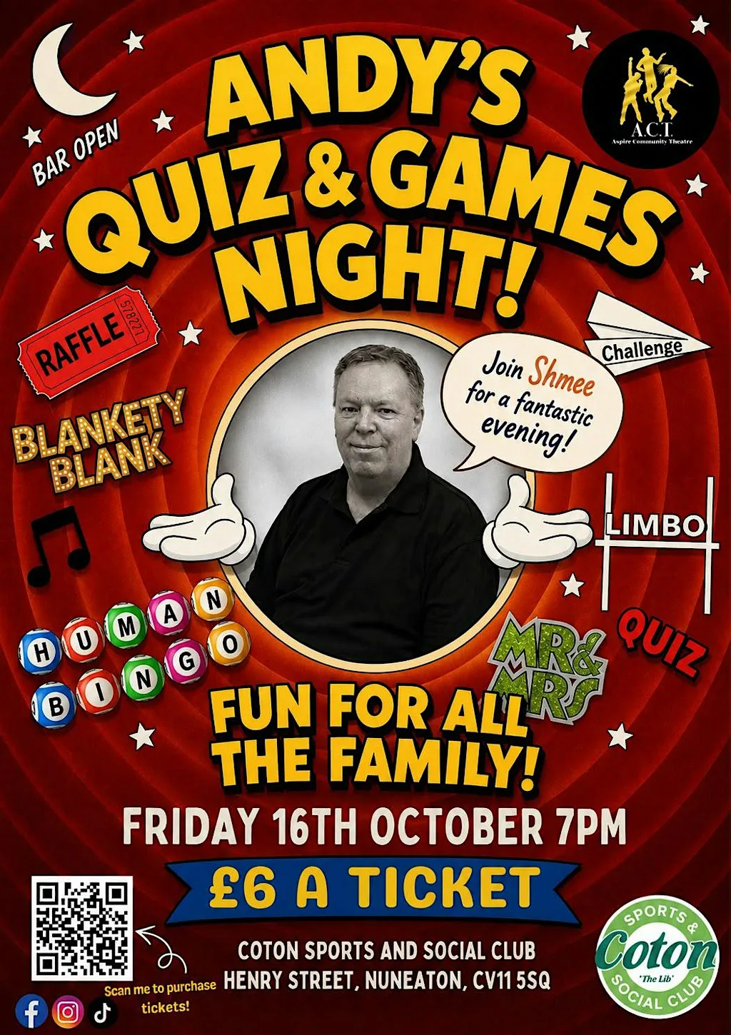 Andys Quiz and Games Night - Friday 16th October! at Coton Sports & Social Club "The Lib"