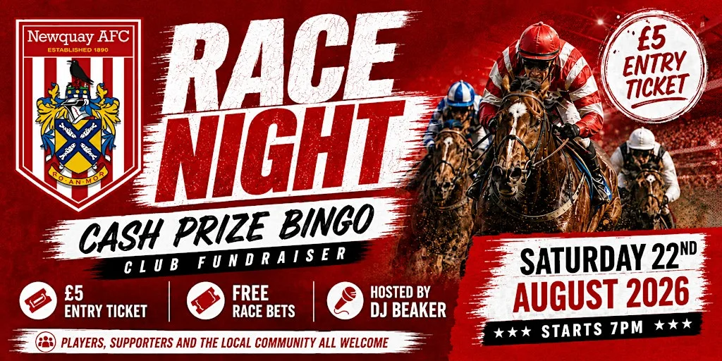 Newquay AFC Race Night & Cash Prize Bingo – Club Fundraiser at Newquay Association Football Club
