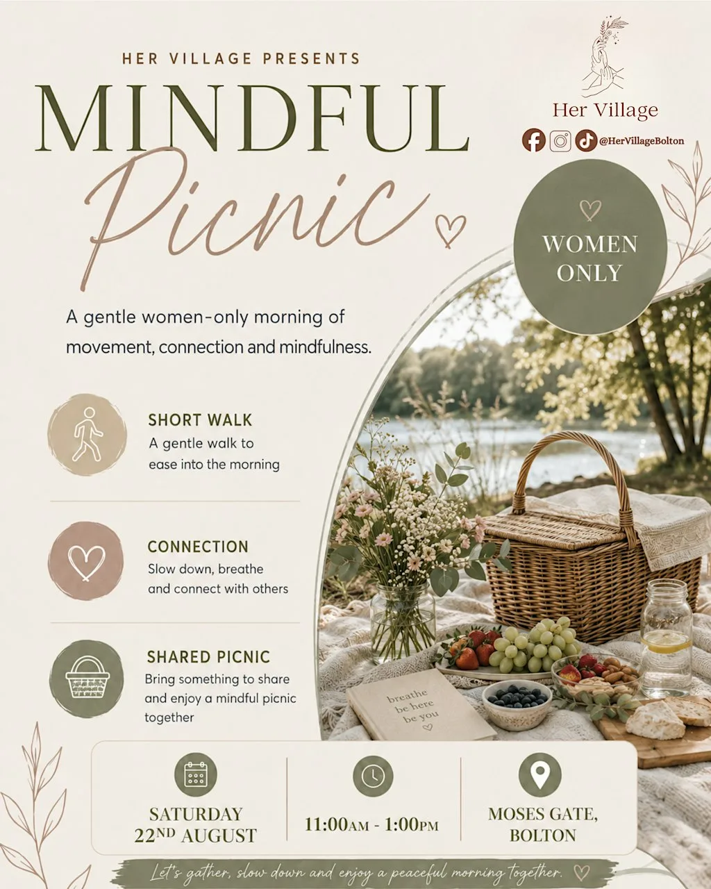 Mindful Picnic in Bolton | Walk, breathwork & Meet New sisters at Moses Gate Country Park