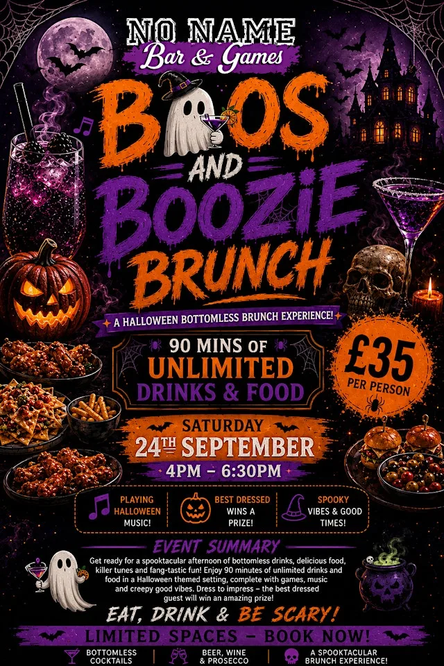 BOO'S AND BOOZE BOTTOMLESS BRUNCH at No Name: Bar & Games