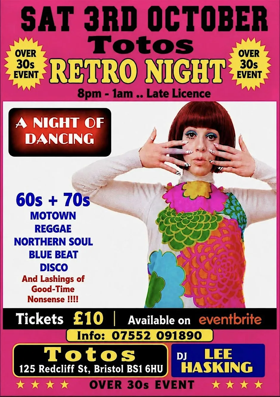 Retro night Totos 3rd Oct Dj Lee Hasking over 30s event at Totos By The River