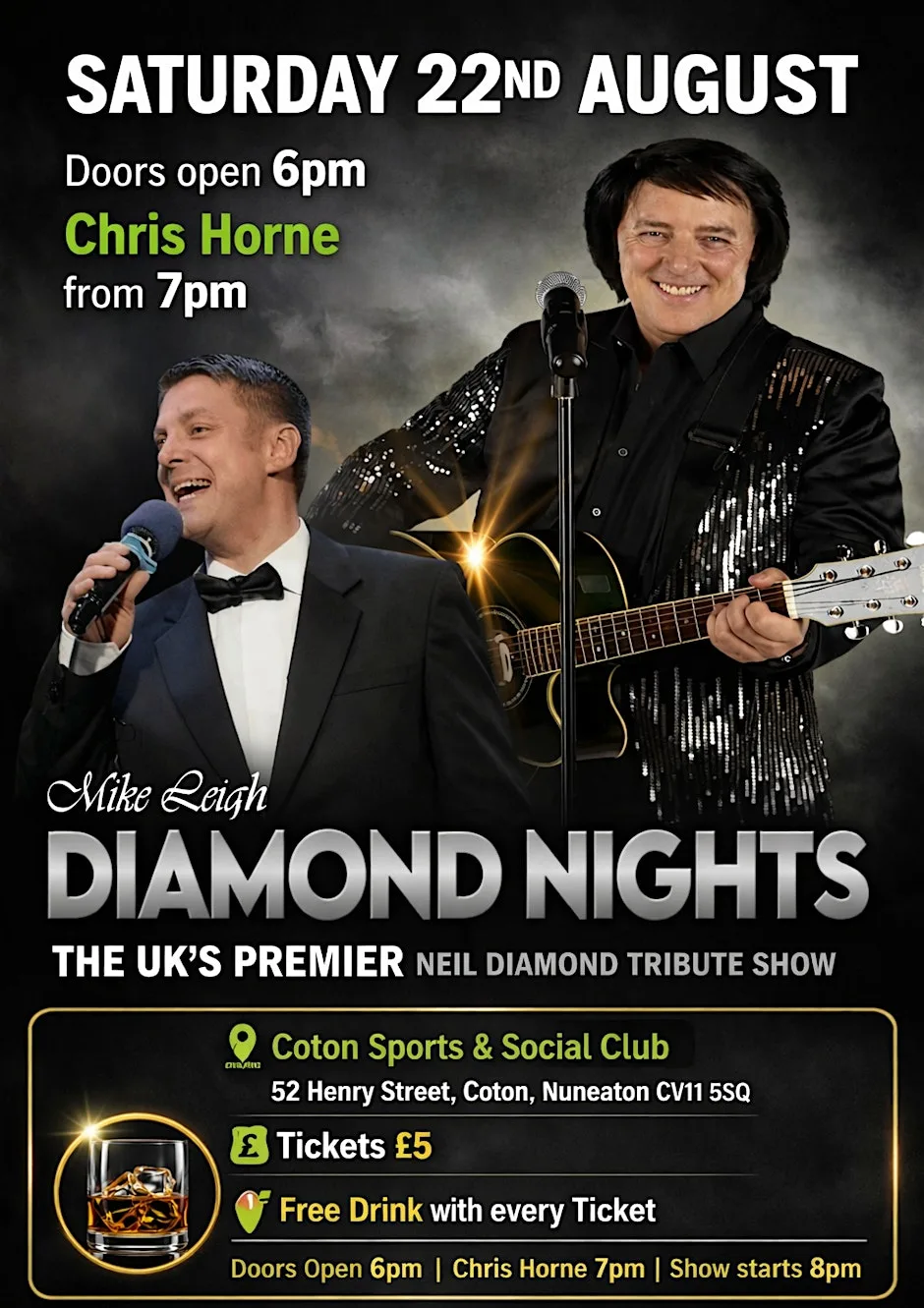 Diamond Nights - A Neil Diamond Tribute Show at Coton Sports & Social Club "The Lib"