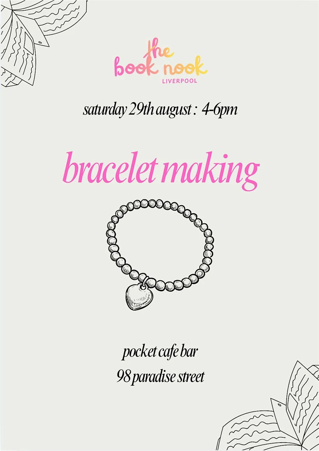 bracelet making at Pocket cafe bar