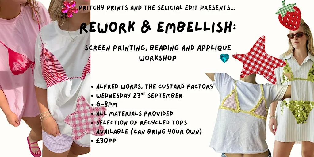 Rework and Embellish: Screenprinting, Beading and Applique Workshop at Alfred Works