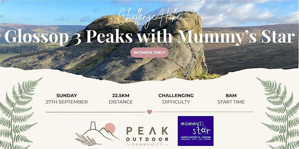 Glossop 3 Peaks Challenge Hike with Mummy's Star | 22.5km | Women Only at Manor Park Car Park
