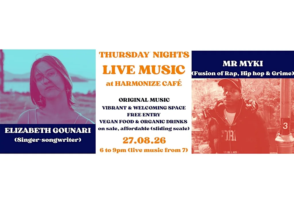 Elizabeth Gounari and Mr Myki at Harmonize Café