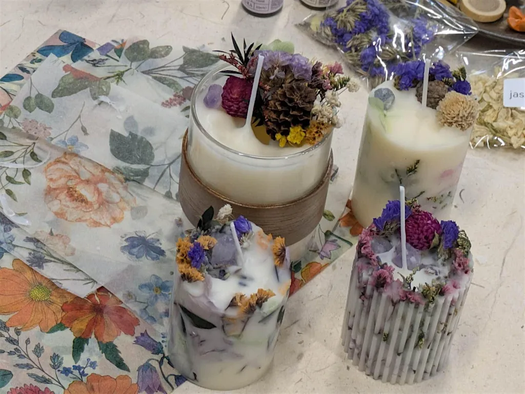 Crystal & Botanical Candle Workshop | Creative Wellbeing Experience at O&E ART CRAFT STUDIO