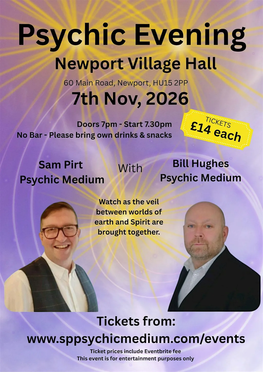 Psychic Evening with Sam Pirt & Bill Hughes at Newport Village Hall