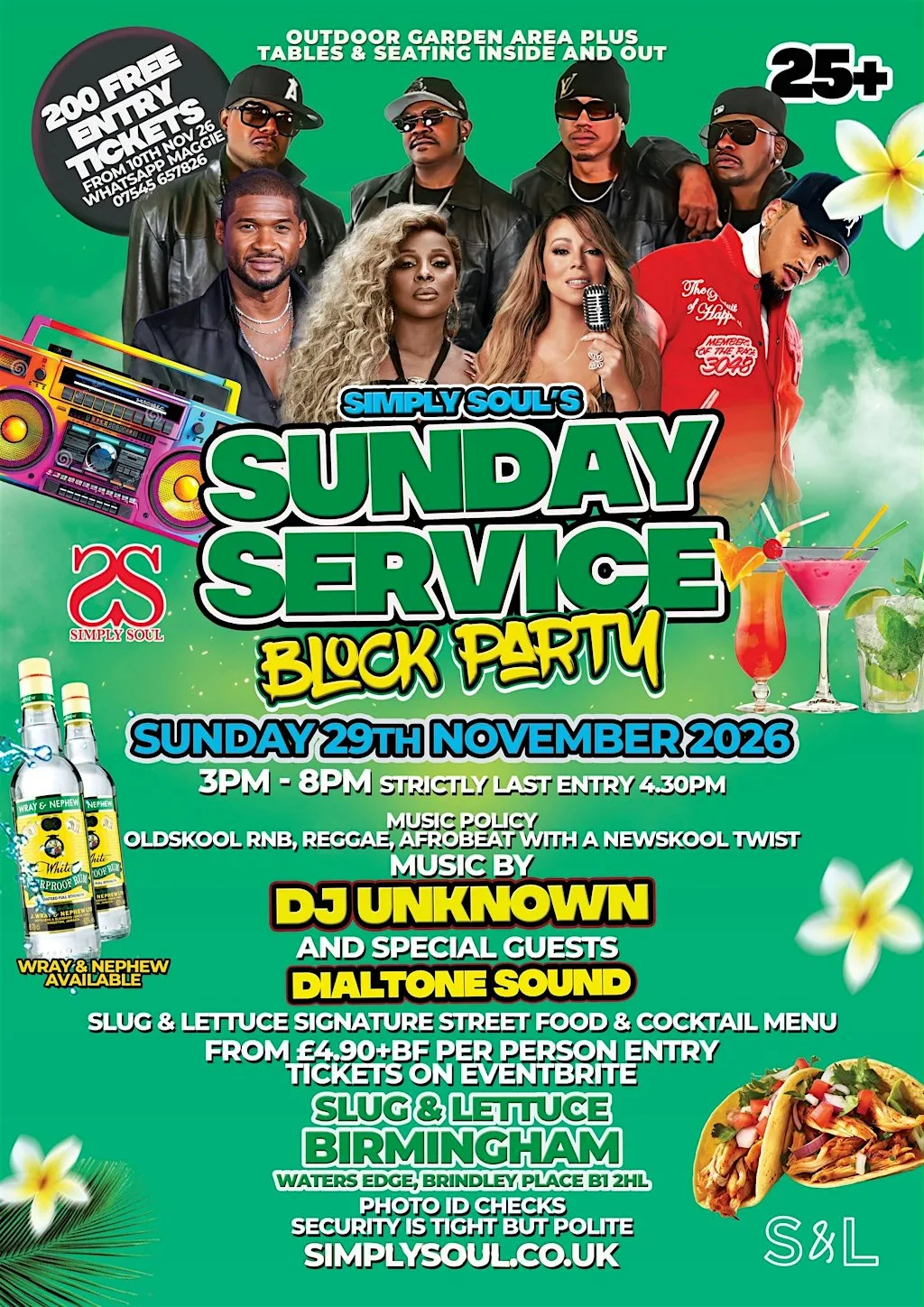 Simply Soul Sunday Block Party - 29th November 2026 - Birmingham at Slug & Lettuce - Birmingham