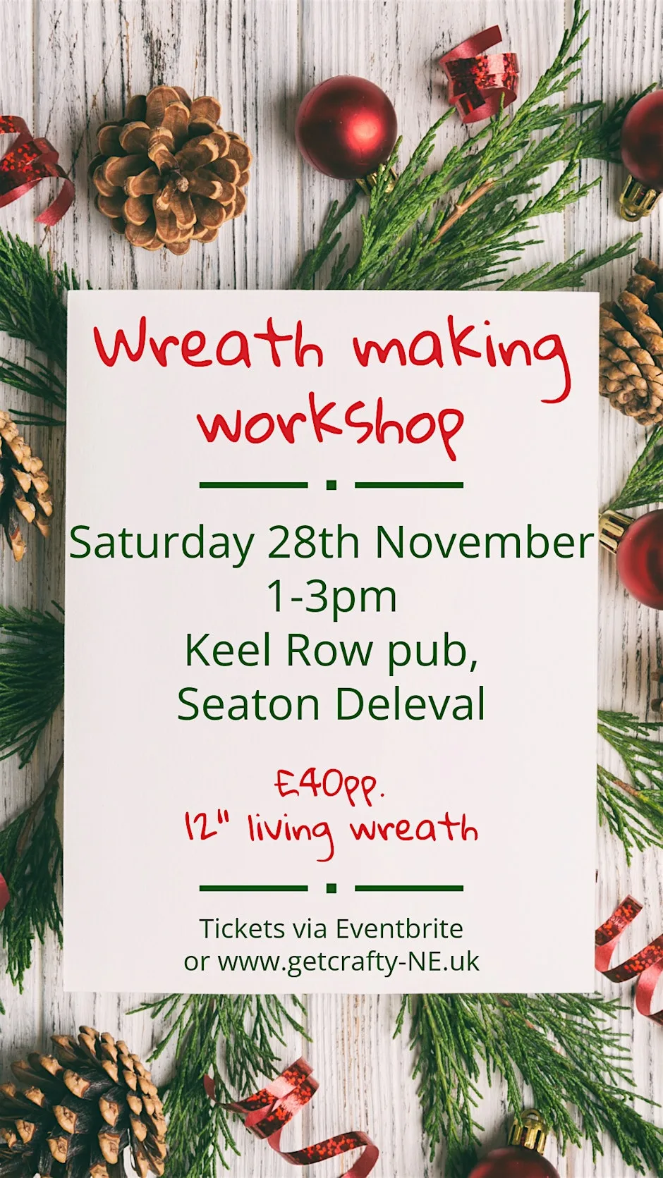 Christmas wreath making workshop at The Keel Row
