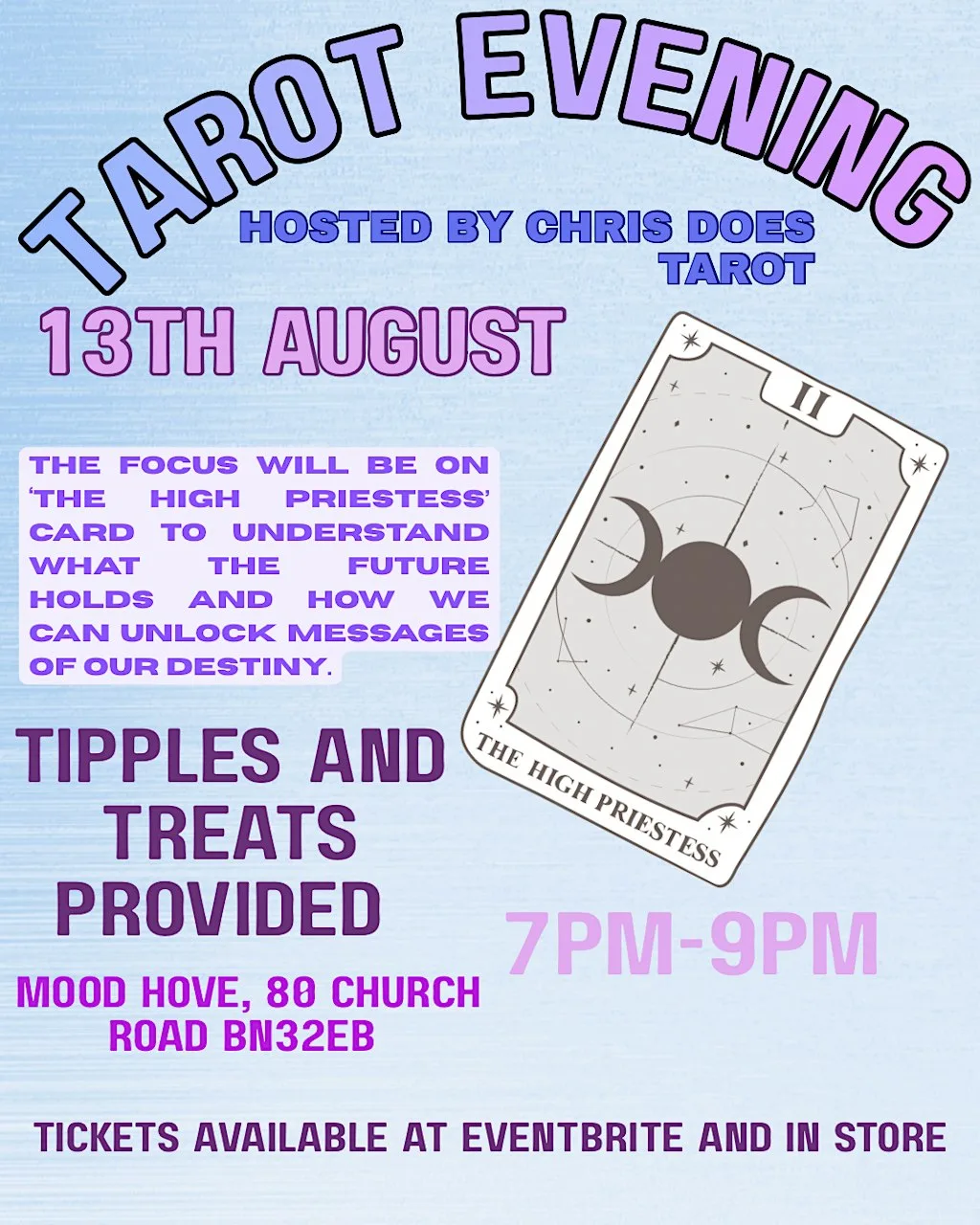 A MOODY TAROT EVENING WITH CHRIS -HIGH PRIESTESS at Mood Hove