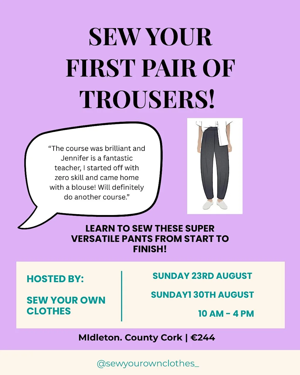 Make Your First Pair of Pants! A 2-day sewing course at St. John the Baptist Parish Hall